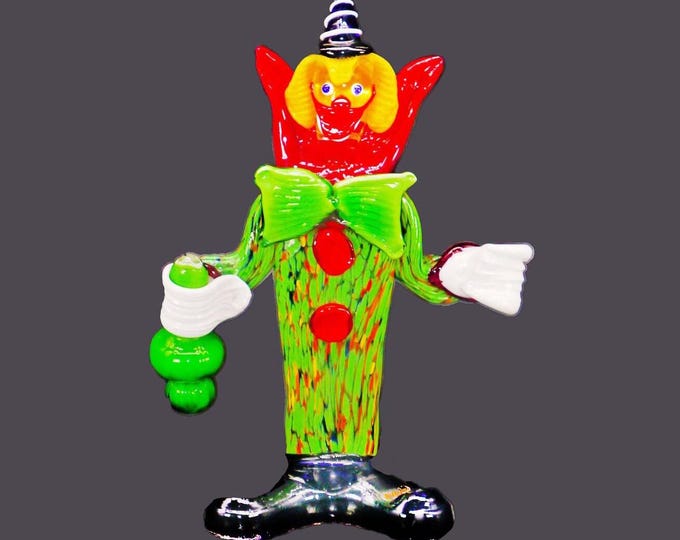 Murano hand-blown clown band member figurine made in Italy. Clown holding castanet. Flaws (see below).