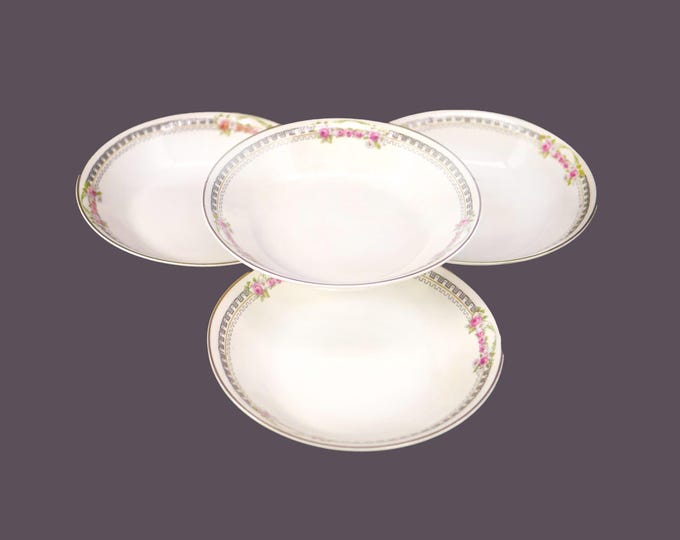 Four antique Edwardian Age Johnson Brothers JB185 dessert bowls, fruit nappies made in England. Flaw (see below).