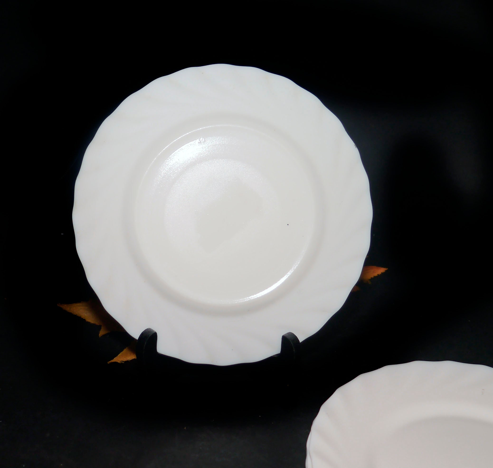 Set of five Arcopal Trianon salad or side plates. All-white milk glass ...