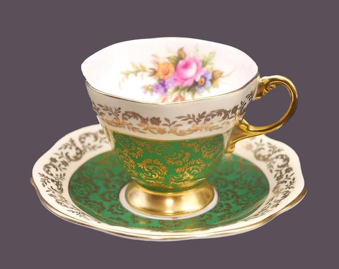 Vintage Foley 2986 cup and saucer set made in England. Green, florals.