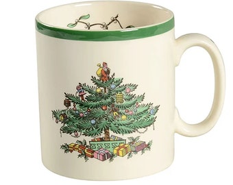 Three Spode Christmas Tree S3324 coffee | tea mugs made in England. Sold as a set of three.