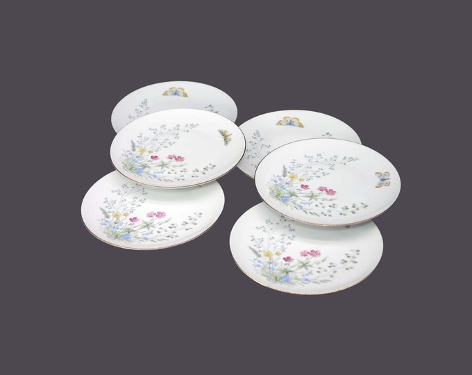 Six Seltmann Weiden 23312 dessert plates made in Germany. Multi-motif pattern of flowers and butterflies.