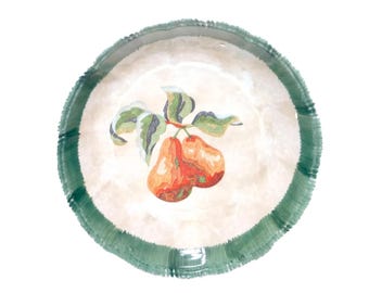 Vintage Himark HIM1 round serving bowl. Pear fruit center, green band. Made Italy.