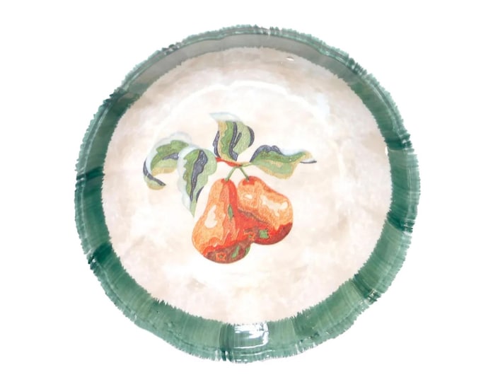 Himark HIM1 round serving bowl. Pear fruit center, green band. Made in Italy.