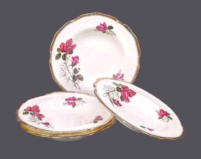 Five Royal Imperial RIM27 rimmed soup bowls. Bone china made in England.