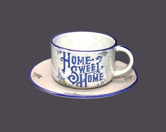Home Sweet Home stoneware soup mug and snack plate made in Japan. Farmhouse kitchen. Flaw (see below).