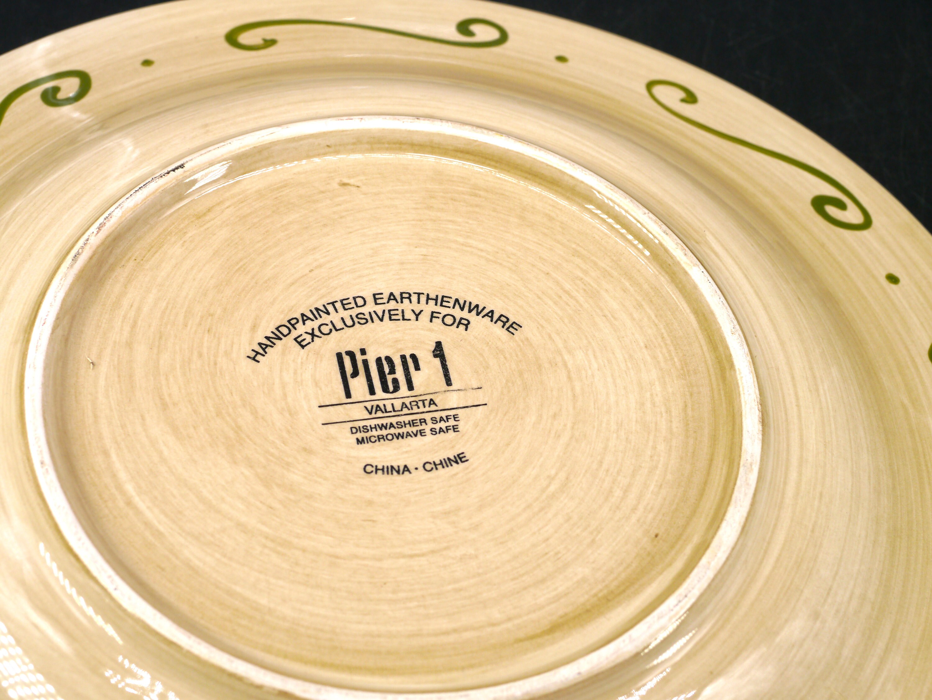 Three Pier 1 Vallarta large, handpainted dinner plates. Flaw (see below).