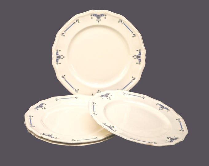 Four art-deco era Alfred Meakin Orient luncheon plates made in England. Flaws (see below).