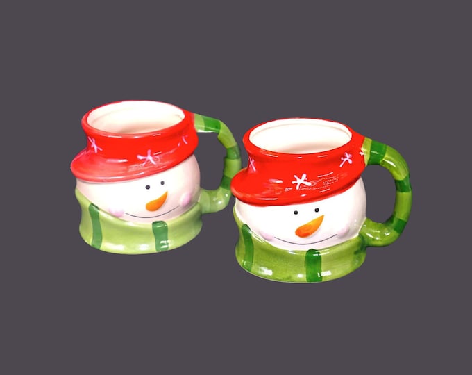 Pair of Royal Norfolk hand-painted Snowman Christmas coffee, tea, coco mugs.