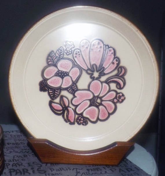 1970s Kiln Craft green dots. Peach flowers Staffordshire Potteries bread-and-butter or side plate Staffordshire Tableware Vintage
