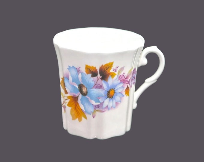 Royal Grafton bone china coffee or tea mug with blue daisies made in England.