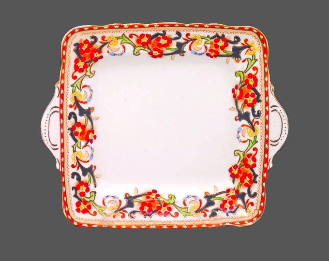 Antique Victorian-era Delphine 513 square, lugged cake or cookie serving plate made in England. Small flaw (see below).