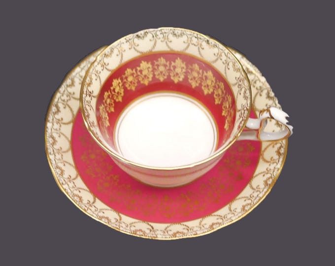 Royal Stafford 8198 hand-decorated maroon, gold filigree bone china tea set made in England.
