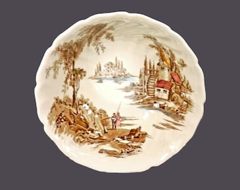 Vintage Johnson Brothers The Old Mill Brown Multicolor round serving bowl made in England.