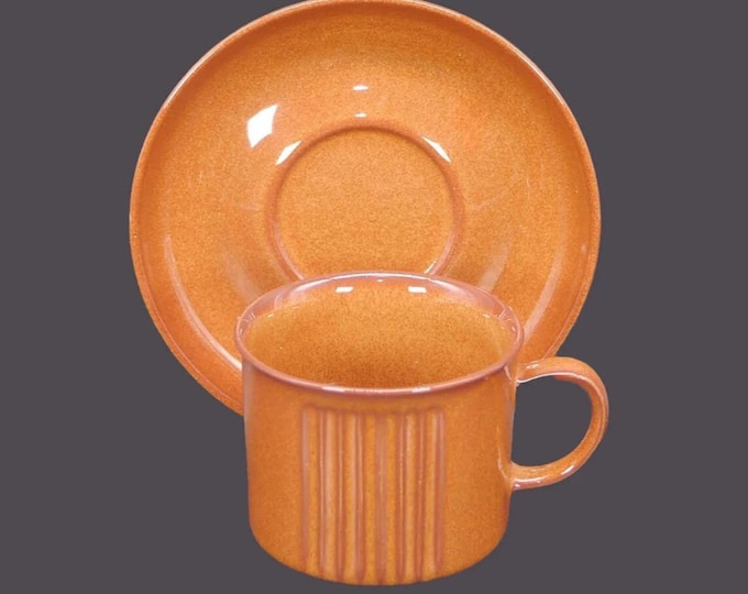 Vintage Denby Autumn Gold stoneware cup and saucer set made in England. Burnt orange.