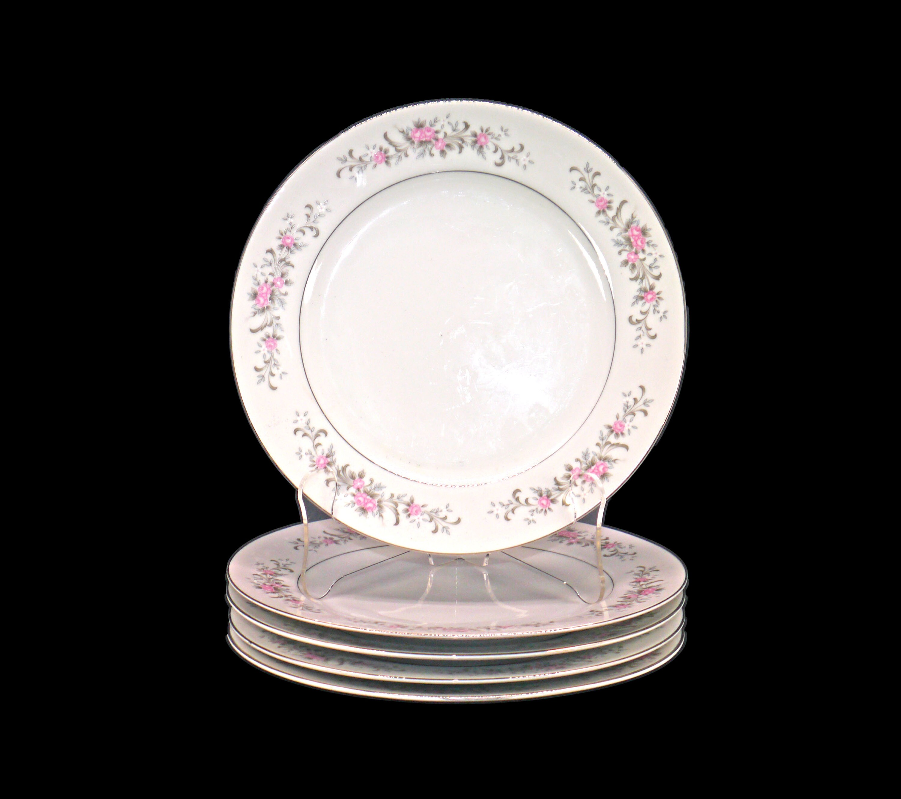 Five Premiere Fine China Rose Garden 3740 dinner plates made in Japan.