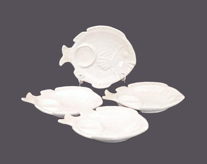 Four California Originals fish-shaped escargot | seafood plates. Garlic butter | lemon depression. Made in USA.