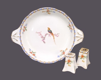 Vintage MZ Altrohlau Golden Pheasant salt and pepper shakers and tidbit dish.