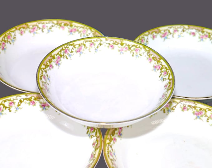 Six antique Noritake Morimura hand-painted Nippon The Alsace fruit nappies, dessert bowls. Flaw (see below).