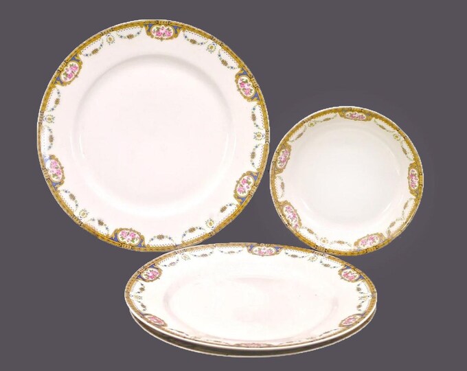 Four pieces of antique Tressemanes & Vogt TRV44 Limoges. Three salad plates, one dessert bowl made in France.
