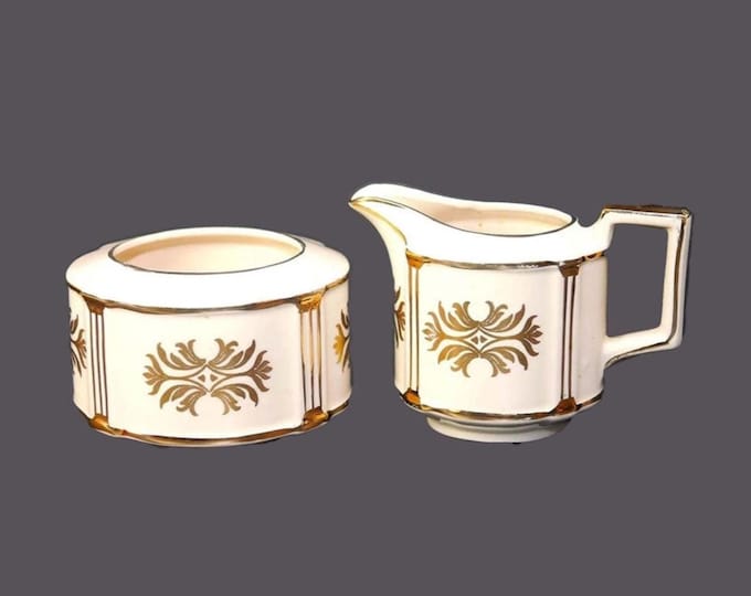 Vintage Sadler 3368 creamer and sugar bowl made England. Gold medallions.
