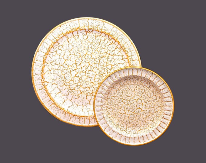 Pair of Herbert Aynsley HAY29 plates made in England. Caramel crackle. One dinner, one bread plate. Flaws (see below).