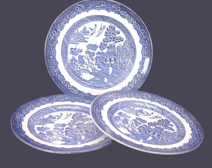 Vintage Johnson Brothers Willow bread plates, England. Set of 3.