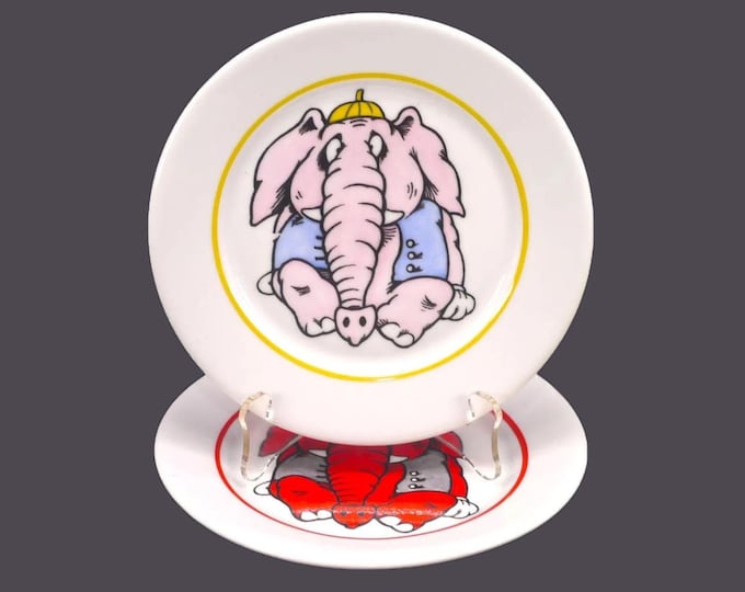 Hand-Painted Children's Elephant Plates: Pink & Red Pair, Estonian Art