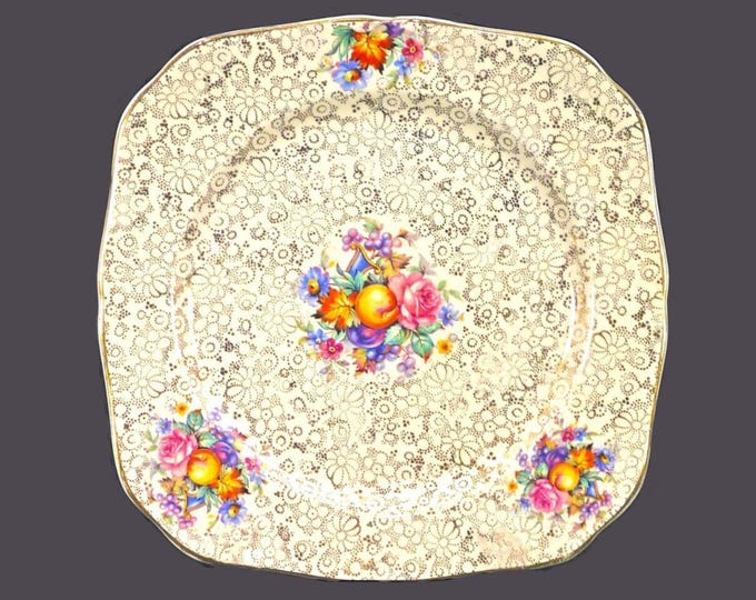 H&K Tunstall Old English Sampler Luncheon Plate: Gold Chintz, Made in England
