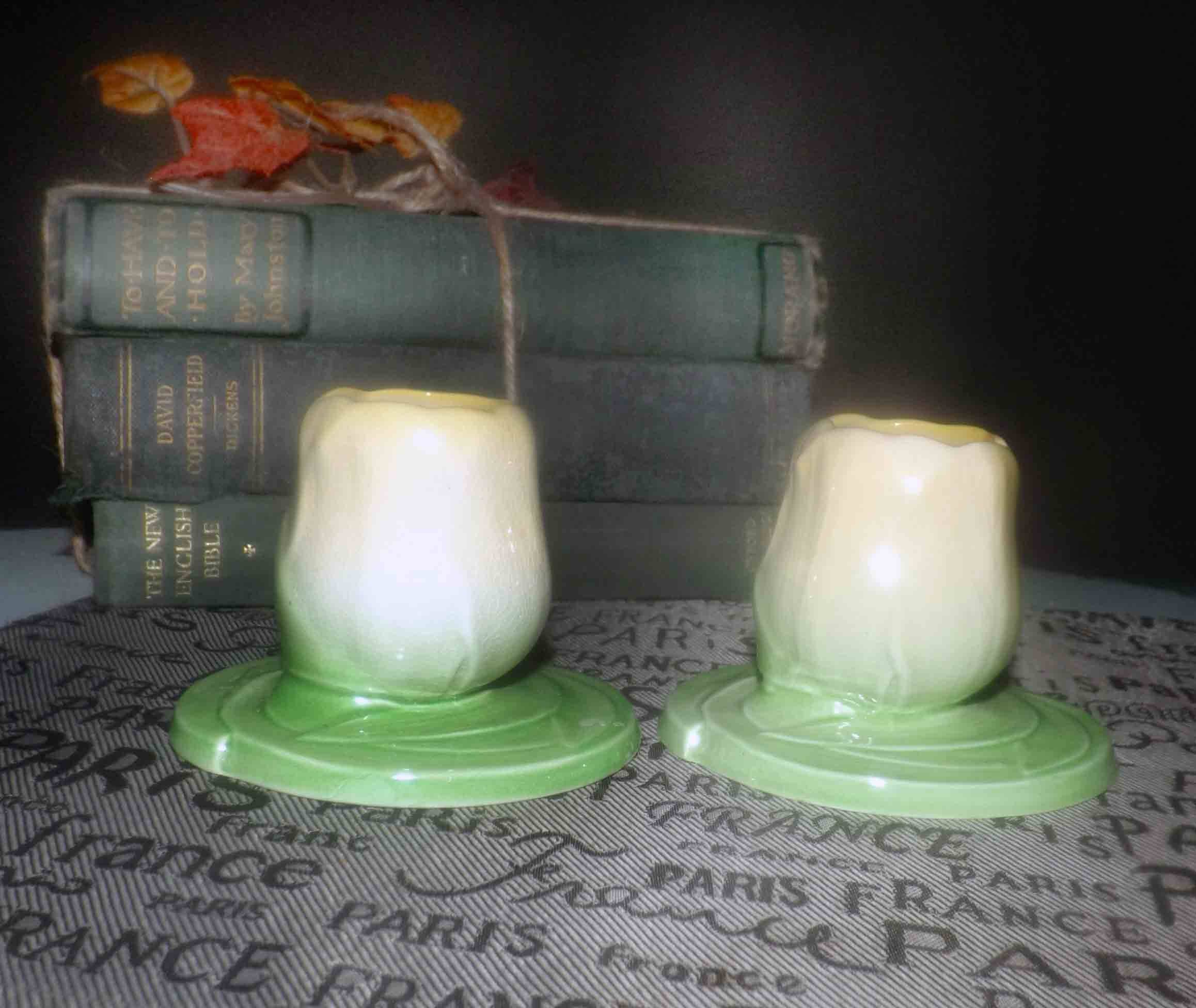 Pair of vintage (1930s) Carlton Ware Carltonware figural flower bud