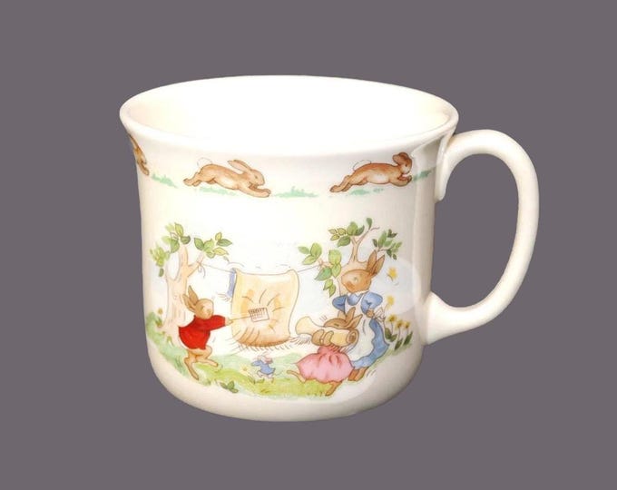Royal Doulton Bunnykins baby | child mug bunnies doing chores. Made in England.
