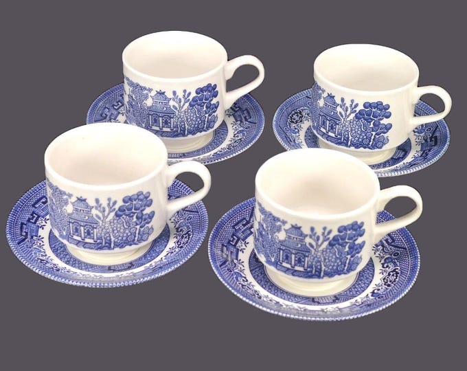 Vintage Churchill Blue Willow Cup and Saucer Sets made England