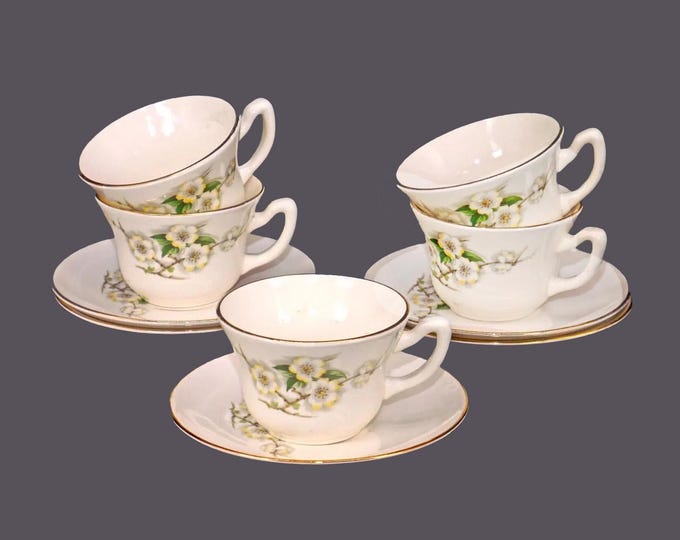 Five Georgian China Spring Blossom cup and saucer sets made in USA.