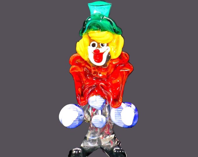 Murano hand-blown art glass clown figurine made in Italy. Flaw (see below).