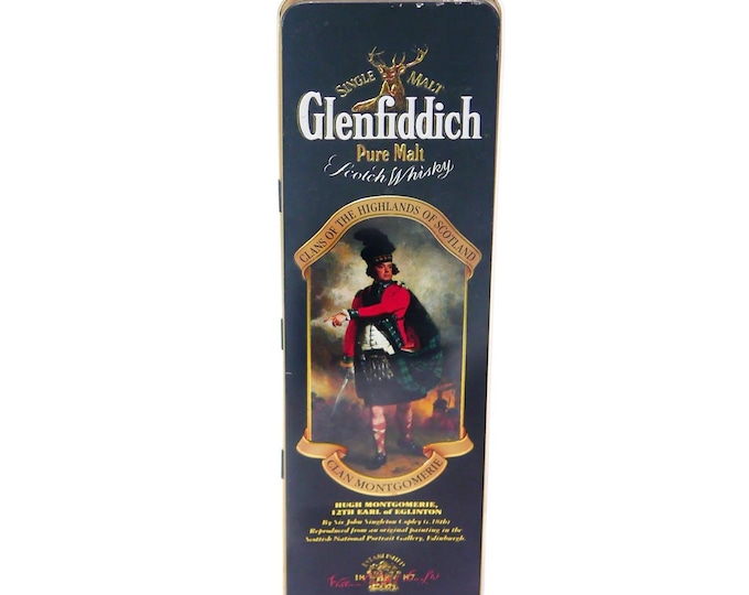 Glenfiddich Clans of the Highlands Clan Montgomerie scotch whisky 750ml lithographed tin. Gift for him. Gift for dad.