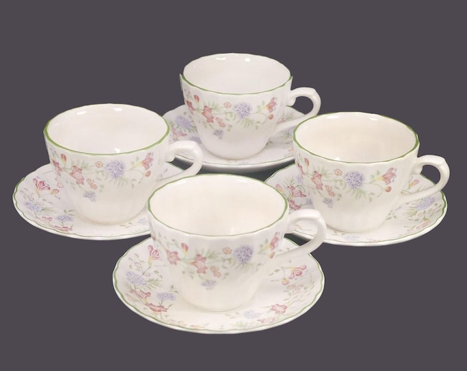 Vintage Churchill China Emily cup and saucer sets. England. Multicolor florals. 4 sets.