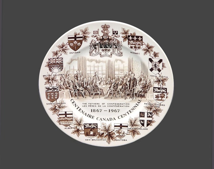 Wood & Sons Canadian Centennial 1967 commemorative plate. Fathers of Confederation. Alpine White Ironstone made in England.