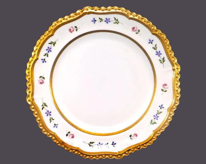 Antique Jean Pouyat | JPL Limoges hand-decorated numbered 3732 art-nouveau luncheon plate made in France. Beaded gold trim. Small flaw.