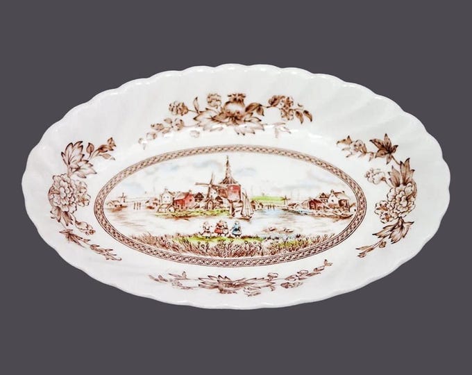 Johnson Brothers Tulip Time Brown Multicolor gravy boat under-plate made in England.