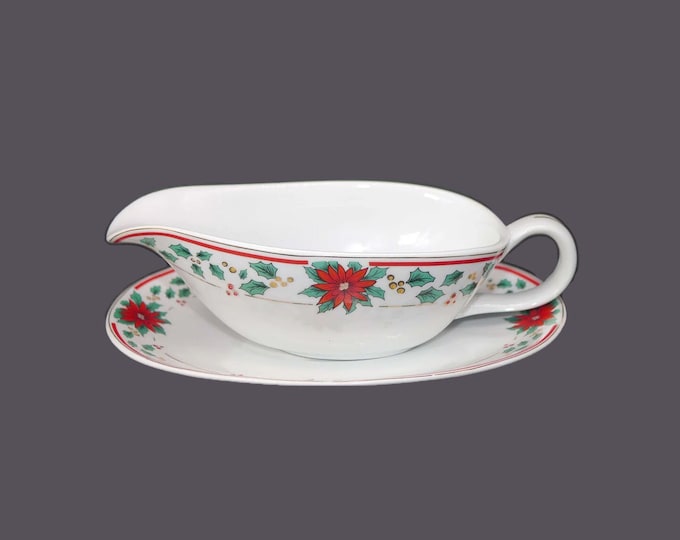 Royal Heritage RHR8 | Holiday Heritage Christmas gravy boat and oval under plate. Red Poinsettias, berries, holly.