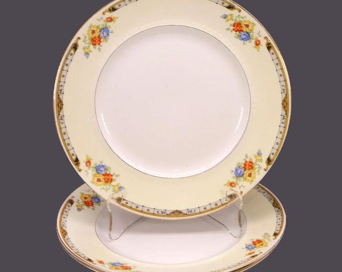 Three art-deco era Alfred Meakin Celia luncheon plates made in England. Hard to find.