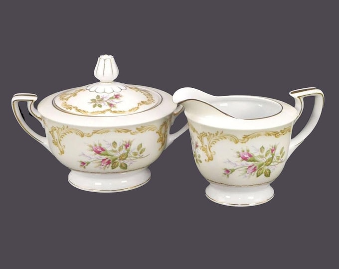 Narumi Rosebud creamer and covered sugar bowl set made in Japan.