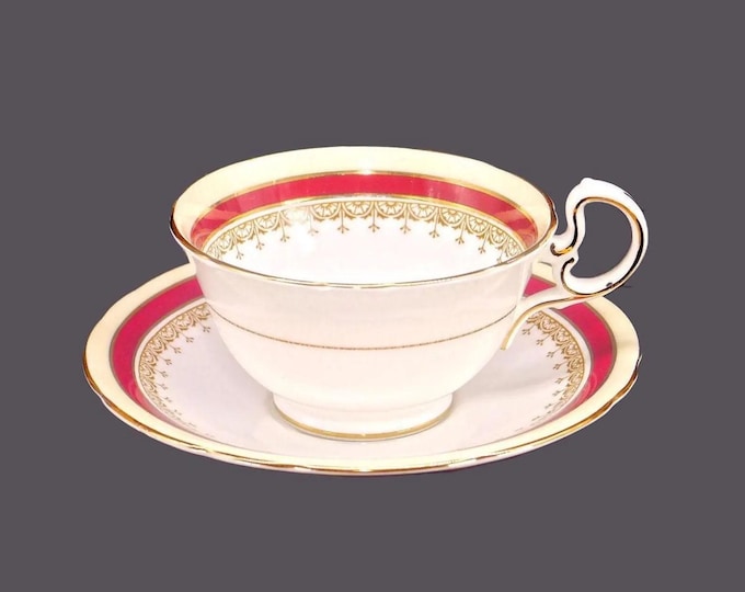 Vintage Aynsley Wendover Maroon bone china cup and saucer set made in England.