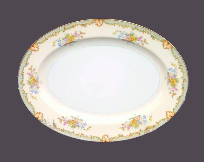 Noritake hand-painted Nippon Lanare oval platter made in Japan. Green verge. Flaws (see below).