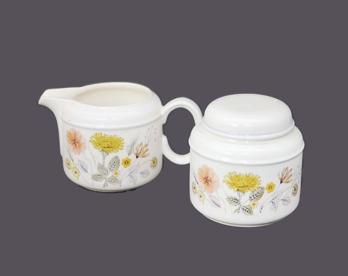 J&G Meakin Hedgerow creamer and covered sugar bowl set. Trend ironstone made in England. Minor flaw (see below).