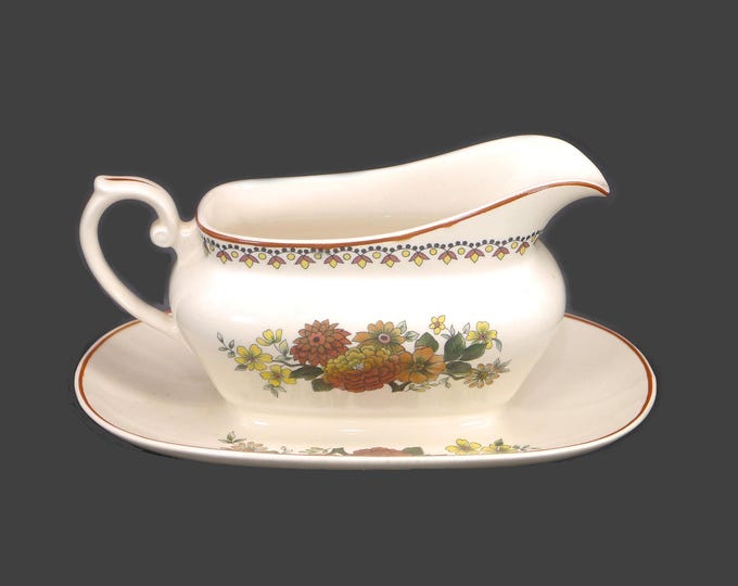 Franciscan Mandalay stoneware gravy boat with attached under-plate made in England.