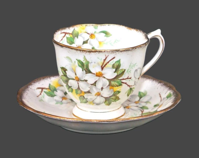 Royal Albert White Dogwood cup and saucer set. Bone china made in England.