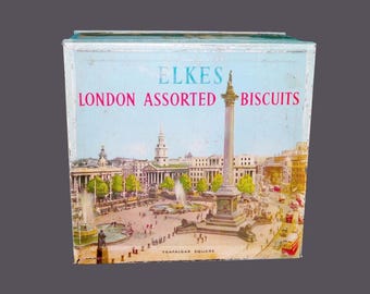 Elke's London Assorted Biscuits British Landmarks square tin made in England.