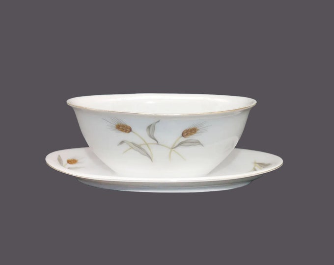 Seyei Empress China Golden Wheat 501 gravy boat with attached under-plate made in Japan. Flaw (see below).