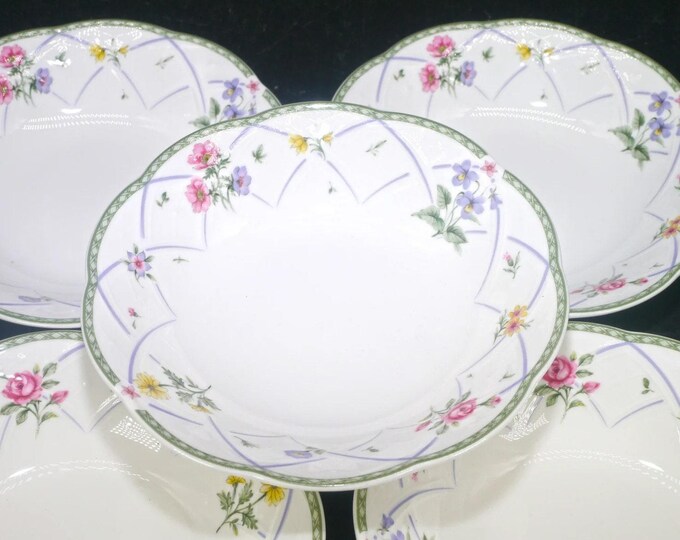 Five Mikasa Spring Prose A8010 bone china fruit nappies, dessert bowls.